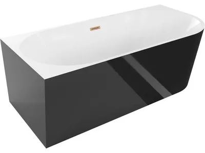 Obrázek produktu pro Mexen Mia volně stojící rohová vana levá 160 x 80 cm, bílá/černá, přepad kartáčovaná měď - 52691608075L-65