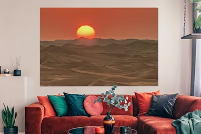 Produktbild von OneMillionCanvasses® - Leinwandbilder - 150x100 cm, Ein Sonnenuntergang über Sanddünen in der Wüste, Wandbilder Kunstdruck Wanddekoration