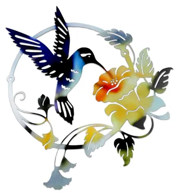 Produktbild von Wanddekoration aus Metall, 31 x 32 cm Kolibri-Wandbild für Garten, Wohnzimmer, Schlafzimmer