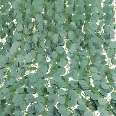Image de Guirlande d'eucalyptus, 6 éléments, 2,1 m : décoration artificielle en eucalyptus avec 6 attaches pour les décorations de mariage et les décorations de table, idéale comme plante suspendue pour la cuisine.