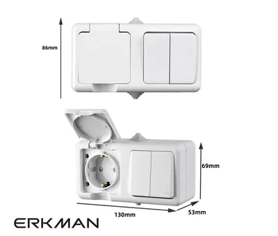 Produktbild von Aufputz Steckdose Kombi 2 Lichtschalter Feuchtraum IP54 Außenbereich