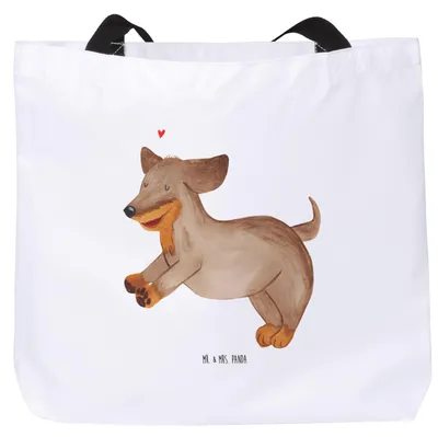 Produktbild von Mr. & Mrs. Panda Einkaufstasche Hund Dackel - Weiß - Geschenk, Laptoptasche, Strandtasche, Stoffbeutel, Hunde, Herz, Hunderasse, Tote Bag, Tasche
