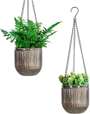 Immagine prodotto di Vasi da fiori sospesi - Set da 2 - Terracotta - Per esterni - Vaso da fiori sospeso - Per esterni - Decorazione floreale sospesa - Per piante - Vaso sospeso - 13,5 cm