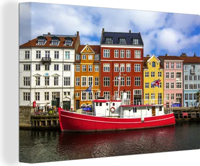 Produktbild von MuchoWow® - Leinwandbilder - Bunte skandinavische Häuser, Wandbild, Wanddeko Bilder Wohnzimmer, 90x60cm