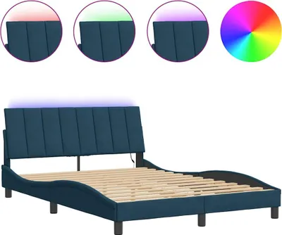 Produktbild von vidaXL Bettgestell mit LED ohne Matratze "Hanko" Blau 140x190 cm Samt