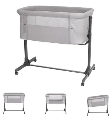 Produktbild von Kikkaboo Beistellbett Noah verstellbar Räder Anti Reflux eine Seite zum Öffnen grau/schwarz