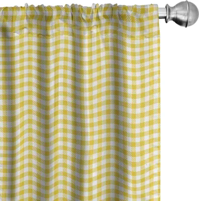 Immagine prodotto di ABAKUHAUS Tende astratte, tende, motivo tartan con due piccoli quadrati simmetrici colorati Immagine artistica a tema estivo, 2 pezzi 75 x 245 cm, giallo bianco