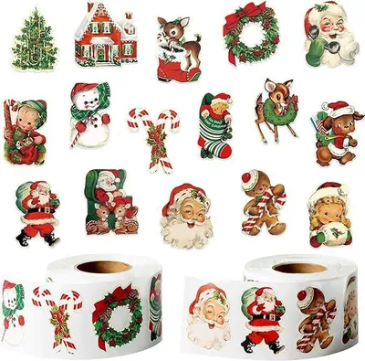 Weihnachtsaufkleber, 1000 Stück, selbstklebend, bunt, 16 Motive