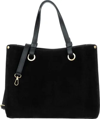 Produktbild von Dreikammerige Handtasche aus hochwertigem Wildleder in Schwarz –  und vielseitige Tragetasche