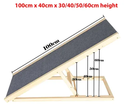 Obrázek produktu pro Nastavitelná rampa pro psy – dřevěná rampa pro psy a kočky – skládací – délka 100 cm – výška nastavitelná, 2/4 schody – protiskluzová podložka – vhodná pro auto, pohovku, postel