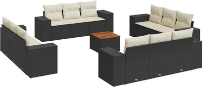 Produktbild von vidaXL 13-tlg. Garten-Sofagarnitur mit Kissen Schwarz Poly Rattan