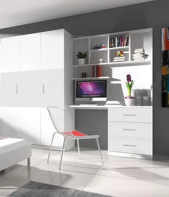Produktbild von Jugendmöbel TOMI 3 Schrank/Regal mit Schreibtisch Kindermöbel Hochglanz Jugendzimmer (Weiß / Weiß)