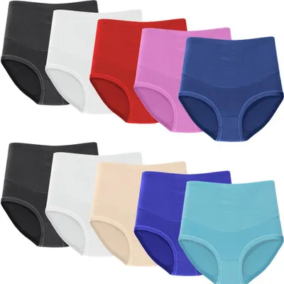 Produktbild von 5er Damen Slips Unterhosen High Waist Baumwolle Hohe Taille 6002 M