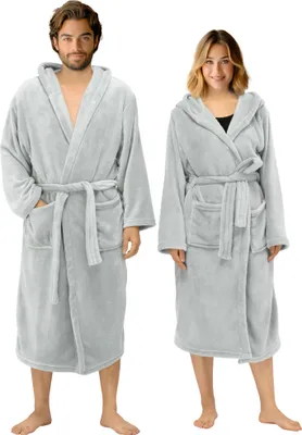 Produktbild von HOMELEVEL Bademantel für Damen und Herren - Flanell Morgenmantel leicht aus Polyester - Sauna Bademäntel - Mikrofaser Saunamantel Robe - Bathrobe