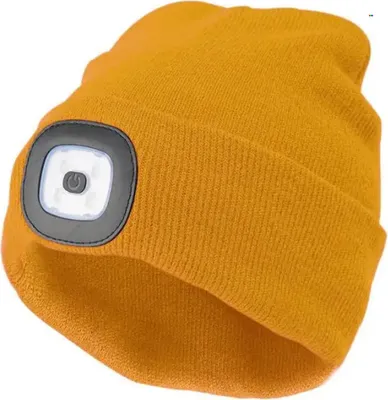 Produktbild von LED Mütze mit Licht, USB-Aufladung Einstellbare Helligkeit Stirnlampe Mütze, Winter Wärmer Strickmütze mit Licht Geschenke Gelb