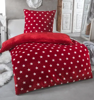 Produktbild von Malika Mikrofaser-Cashmere-Touch-Bettwäsche 2-teilig, 135 × 200 + 80 × 80 cm, Weinrot Sternenmuster