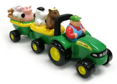 Productafbeelding van Deere 34908 Hooiwagen met dierengeluiden - Speelgoedhanger met boer en 4 dieren om binnen en buiten te spelen - Speelgoed voor jongens