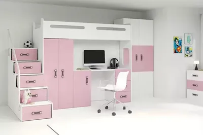 Produktbild von Kinderhochbett mit Stauraum ohne Matratze 80x200 IDA 4 – Weiß / Rosa