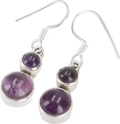 Produktbild von Indische Silberohrringe, Ethno Ohrringe, Boho Ornament Ohrhänger - Amethyst, Violett, SterlingSilber, 2*1 cm, Silberohrringe