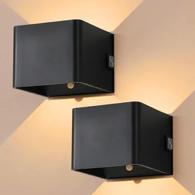 Image de Applique murale rechargeable avec détecteur de mouvement - Blanc chaud - 200 lm - Rechargeable via USB - Cage d'escalier - Salon - Hall d'entrée - Noir - Lot de 2