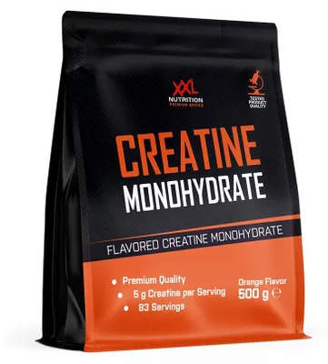 Produktbild von Kreatin Monohydrat Pulver | XXL Nutrition Creatin Monohydrat Orange 500 g | Creatine für Kraft, Leistung & Muskelaufbau