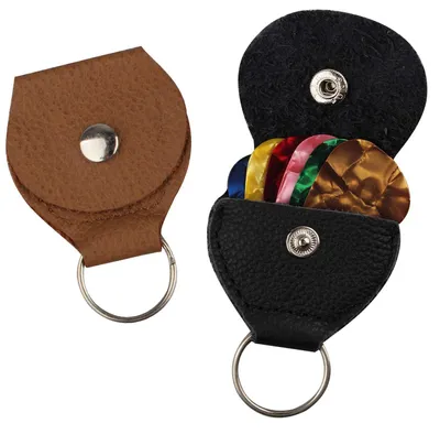 Imagen del producto de Soporte de púas para guitarra de cuero, con llavero y 6 púas de guitarra de doble cara