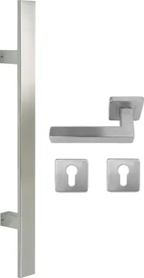 Produktbild von Edelstahl Haustür Beschlag- Flachgriff- Set auf quadratischen Rosetten 841S Maß L: 1200/ Lochabstand B:1000mm