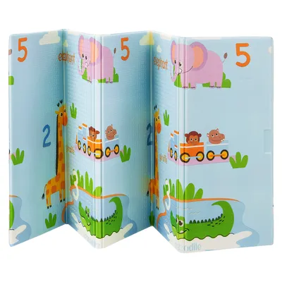 Produktbild von Juskys Kinder Spielmatte Stella 180x200 cm Tiere - XXL Matte für Babys - Schaumstoff Spielteppich faltbar, soft & wendbar - Boden - Krabbelmatte Blau