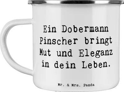 Produktbild von Mr. & Mrs. Panda Pott Spruch Dobermann Pinscher - Weiß - Geschenk, treue Begleiter, Hunderassen Charakter, metallbecher, Emaille Tasse, becher, Hundetraining, Hunderasse