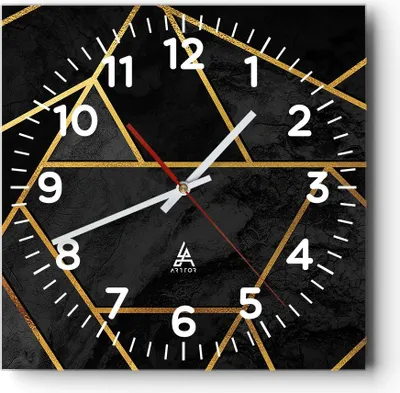 Produktbild von Wanduhr - Quadrat - Glasuhr - Abstraktion Gold Schwarz - 40x40cm - Schleichendes Uhrwerk - Lautlos - zum Aufhängen bereit - Dekoration Modern - Wanddekoration aus Glas - C4AC40x40-4358