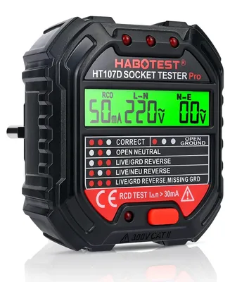 Productafbeelding van Stopcontacttester met RCD-test en controlelampjes, 48-250V/45-65Hz