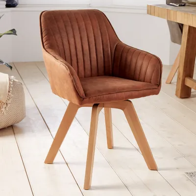 Produktbild von riess-ambiente Drehbarer Design Stuhl LIVORNO vintage braun Buchenholz Beine mit Armlehnen Esszimmerstuhl Essstuhl