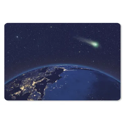 Produktbild von MuchoWow® Schreibtischunterlage Komet über einer blauen Erde 60x40 cm - XXL Mauspad - Großes Mauspad
