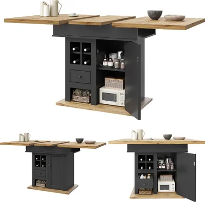 Immagine prodotto di Tavolo da pranzo telescopico (110-140 × 80 cm), tavolo da cucina pieghevole per 4-6 persone, tavolo da cucina salvaspazio, tavolo da pranzo con portabottiglie e cassetti