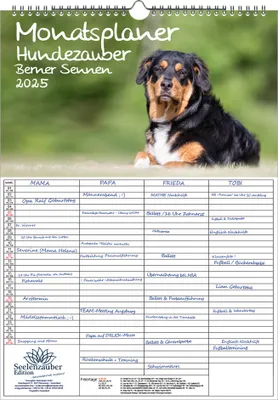 Produktbild von Hundezauber Berner Sennen Planer Wandplaner Familienplaner 4 Spaltenplaner DIN A3 Kalender für 2025 Hunde Welpen - Seelenzauber
