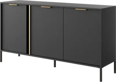 Produktbild von Masseno Kommode LORENZO 153 cm Sideboard und 3 Türen für Wohnzimmer Schlafzimmer Modern 153x40x81 cm Anthrazit / Anthrazit