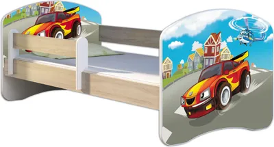 Produktbild von ACMA Jugendbett Kinderbett Junior-Bett Komplett-Set mit Matratze Lattenrost und Rausfallschutz Sonoma 03 Racing Car 180x80