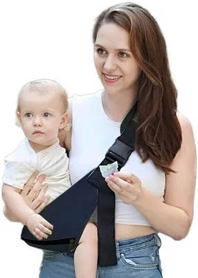 Zdjęcie produktu dla Unyqoos® Ergonomiczna, oddychająca chusta do noszenia dzieci – ciemnoniebieska, miękka i elastyczna, regulowana od rozmiaru S do XXL, szerokie szelki na ramiona, do 20 kg