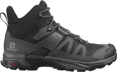 A black and gray Salomon X Ultra 4 Mid GTX hiking boot is shown against a white background.