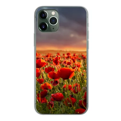 Produktbild von MuchoWow® Handyhülle Schutzhülle Hülle für iPhone 11 Pro Sonnenuntergang über einem Feld von Mohnblumen Silikon Softcase Handy Hülle - Handy