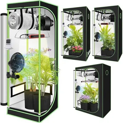 Obrázek produktu pro Skříň s LED osvětlením, kompletní sada pro pěstování rostlin, černá, 100 × 100 × 200 cm