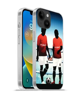 Produktbild von MuchoWow® Handyhülle Schutzhülle Hülle für Apple iPhone 14 - Softcase Eine Illustration von zwei Fußballspielern in einem Stadion - Jungen - Mädchen - Kinder Silikon Softcase Handy Hülle - Mobiltelefonhülle