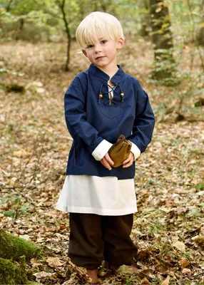 Immagine prodotto di Camicia medievale per bambini Colin, blu - camicia da cavaliere camicia medievale costume vichingo travestimento taglia: 164