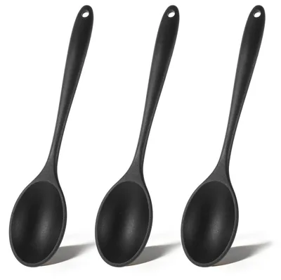 3 Silikon-Rührlöffel, 27,5 cm, schwarz, antihaftbeschichtet
