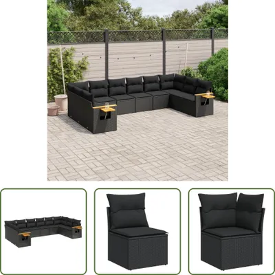 Produktbild von The Living Store 10-tlg. Garten-Sofagarnitur mit Kissen Schwarz Poly Rattan
