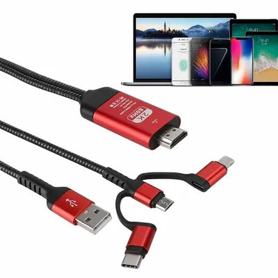Produktbild von HDMI-Kabel, 3-in-1-Kabel (2 m) mit USB-C-Anschluss auf HD-MHL-Audio-/Videokabel und Micro-USB-Projektion für Verbindung mit Fernseher/Projektor (HDTV)