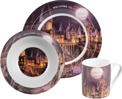 Produktbild von Harry Potter Frühstücksset für Kinder -Hogwarts- Geschirr Set 3-teilig Teller, Schale & Tasse aus Porzellan