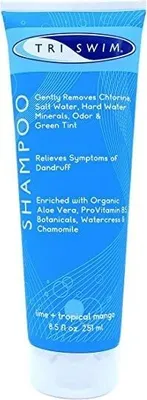 Immagine prodotto di TRISWIM Shampoo anti-cloro per nuotatori Lava via il cloro e i prodotti chimici della piscina dopo il bagno Shampoo vegano idratante contro la colorazione verde Per nuotatori Lime Mango (251ml)