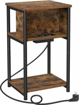 Produktbild von Songmics Beistelltisch mit Steckdose Vintagebraun-Schwarz