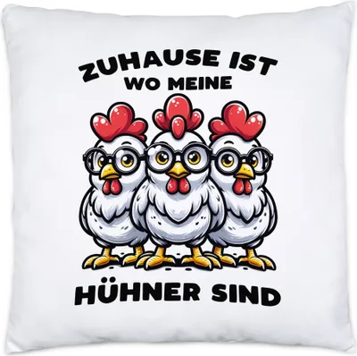 Produktbild von Zuhause ist wo meine Hühner sind Witzige Hühner Kissen Inkl. Füllung - Hühnerflüsterer Zuhause